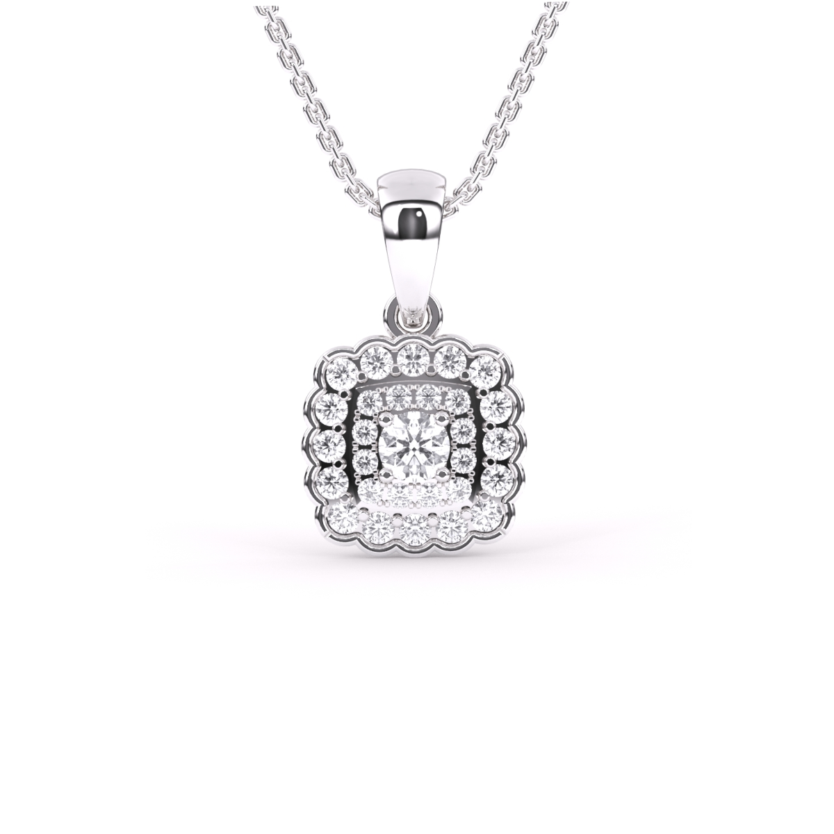 Square Shaped Double Halo Diamond Pendant